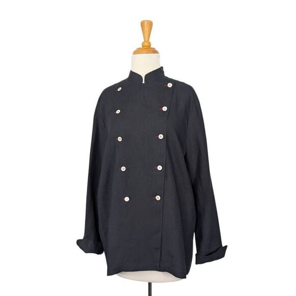 Daniela Gerini M IT 44 Black Linen Chefs Jacket NWT VTG Atelier Y2K Fits L XL - Picture 2 of 8
